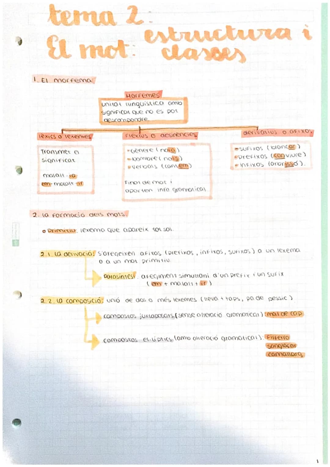 # tema 2.

# estructura i

# El mot: classes

1. El morfema

lexics a lexernes

Transmet el
Significat

malalt-a

em-mocolt

Horfemes

unita