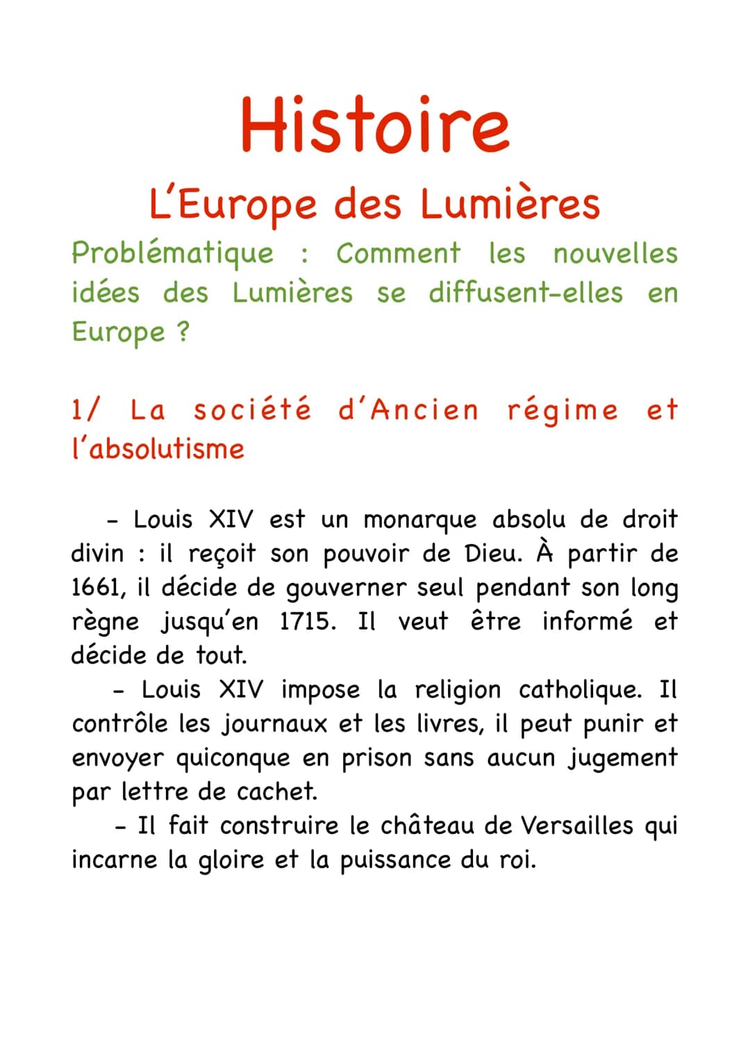 # Histoire

## L'Europe des Lumières

Problématique : Comment les nouvelles
idées des Lumières se diffusent-elles en
Europe ?

1/ La société