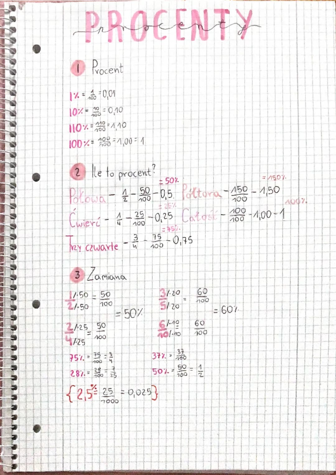 # PROCENTY

1 Procent

$1\% = \frac{1}{100} = 0,01$

$10\% = \frac{10}{100} = 0,10$

$110\% = \frac{110}{100} = 1,10$

$100\% = \frac{100}{1