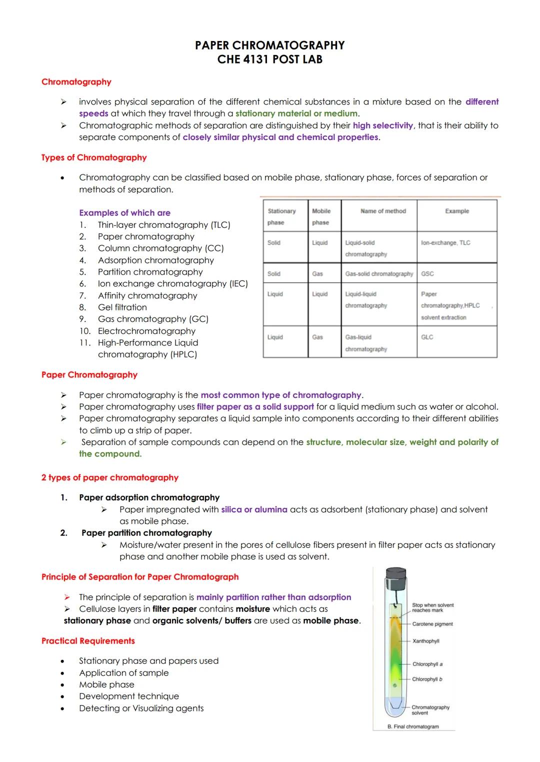 # PAPER CHROMATOGRAPHY
# CHE 4131 POST LAB

Chromatography

> involves physical separation of the different chemical substances in a mixture