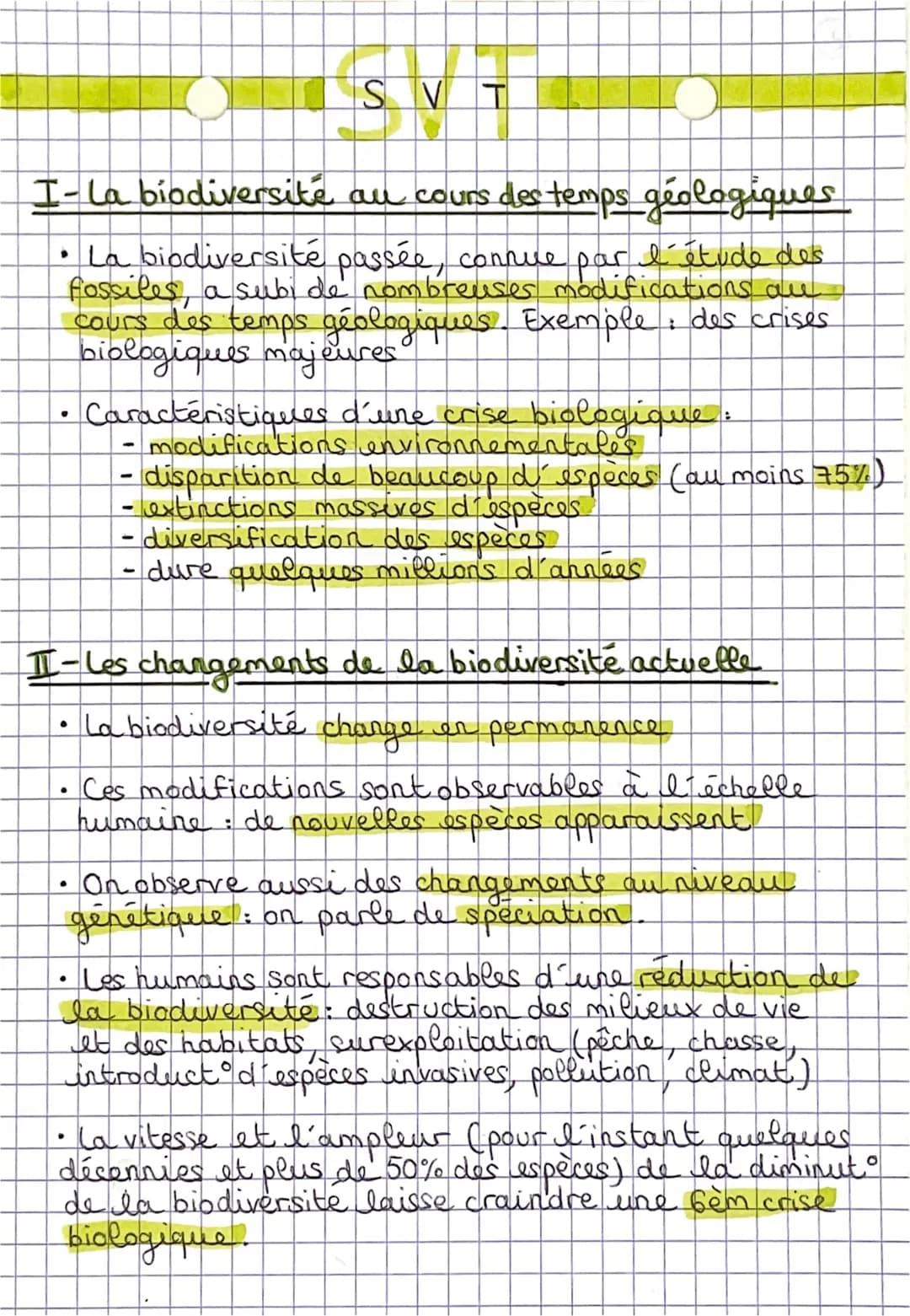 # SVT

I-La biodiversité au cours des temps géologiques

• La biodiversité passée, connue par l'étude des
fossiles, a subi de nombreuses mod