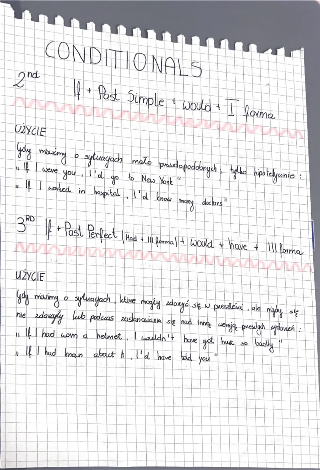 # CONDITIONALS

2nd
If + Past Simple would I forma

UZYCIE

yay mówimy o sytuayach melo prawdopodobnych, tylko hipotetyunie:
"If weve you, I