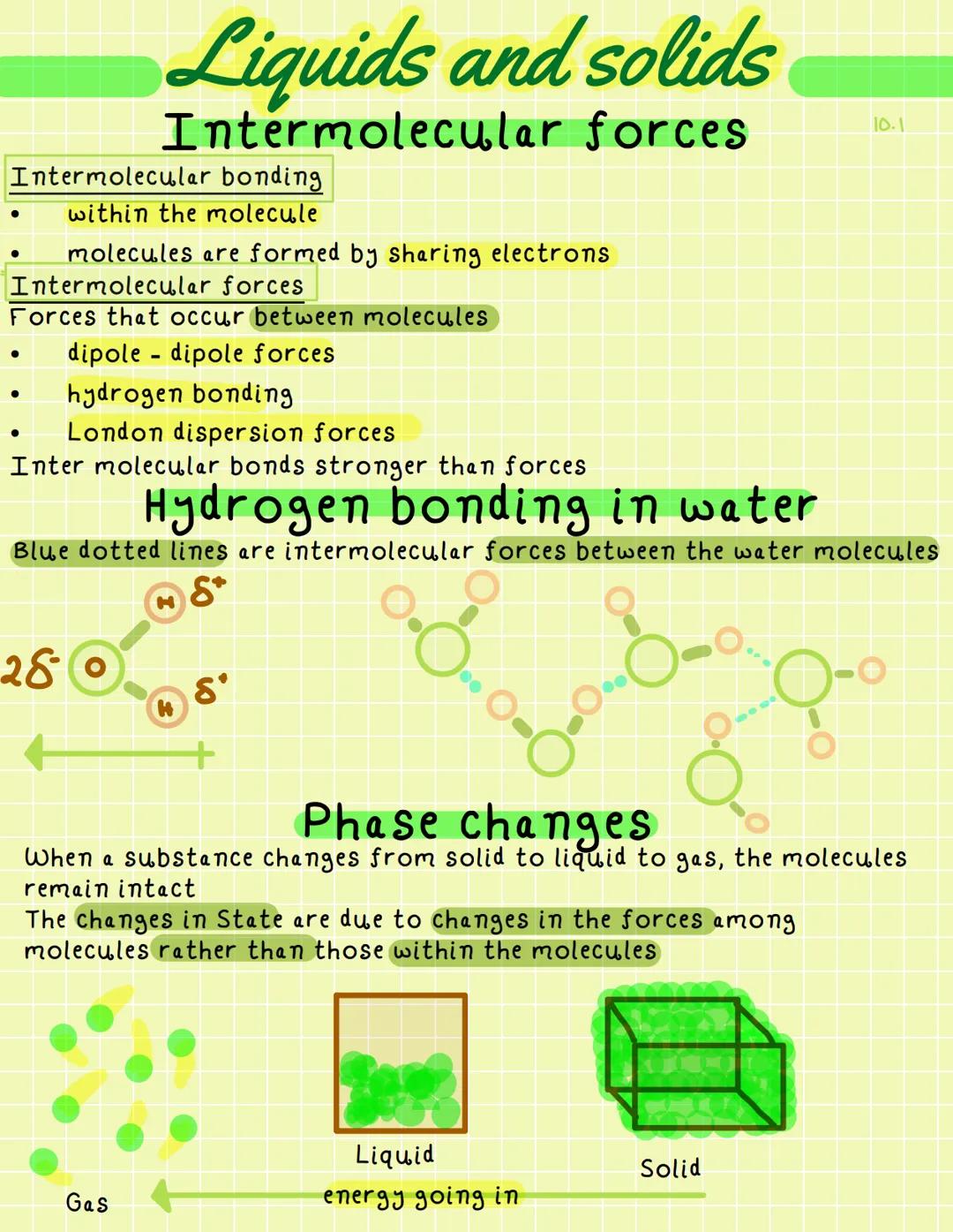 # Liquids and solids

# Intermolecular forces

Intermolecular bonding
- within the molecule
- molecules are formed by sharing electrons

Int