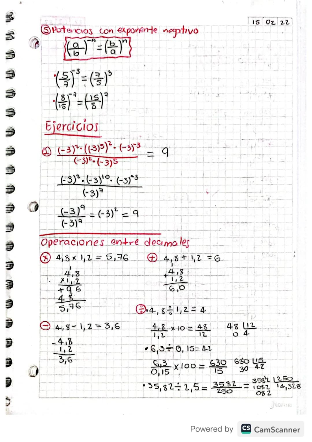 exponente
# Potenciación
$a^n = c$
↓
Base
Potencia

$α^0 = 1$
$a'= a$
$a^n= \frac{1}{a^n}$

(-3)³=-27
Base negativa, exponente impar=Negatin