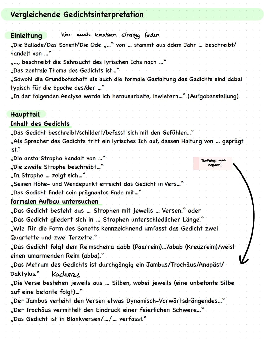 # Lernzettel: Vorprüfung Deutsch

## Dramenszenenanalyse

### Einleitung:
- Kreativer Einstieg mit Zitat
- Titel, Autor, Thema, Textsorte
- 