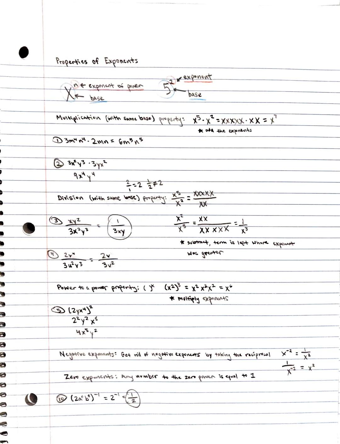 Properties of Exponents

in exponent of power
X
base
exponent
5-base

Multiplication (with same base) property: $x^5$. $x^2$ = XXXXXXX = $x^