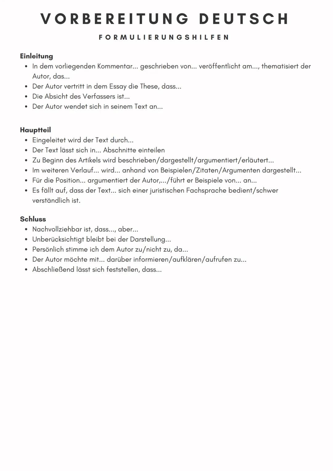 # VORBEREITUNG DEUTSCH
ANALYSE PRAGMATISCHER TEXTE

Einleitung
*   Titel, Autor, Textsorte (z.B. Essay, Reportage, Kommentar, Wissenschaftli
