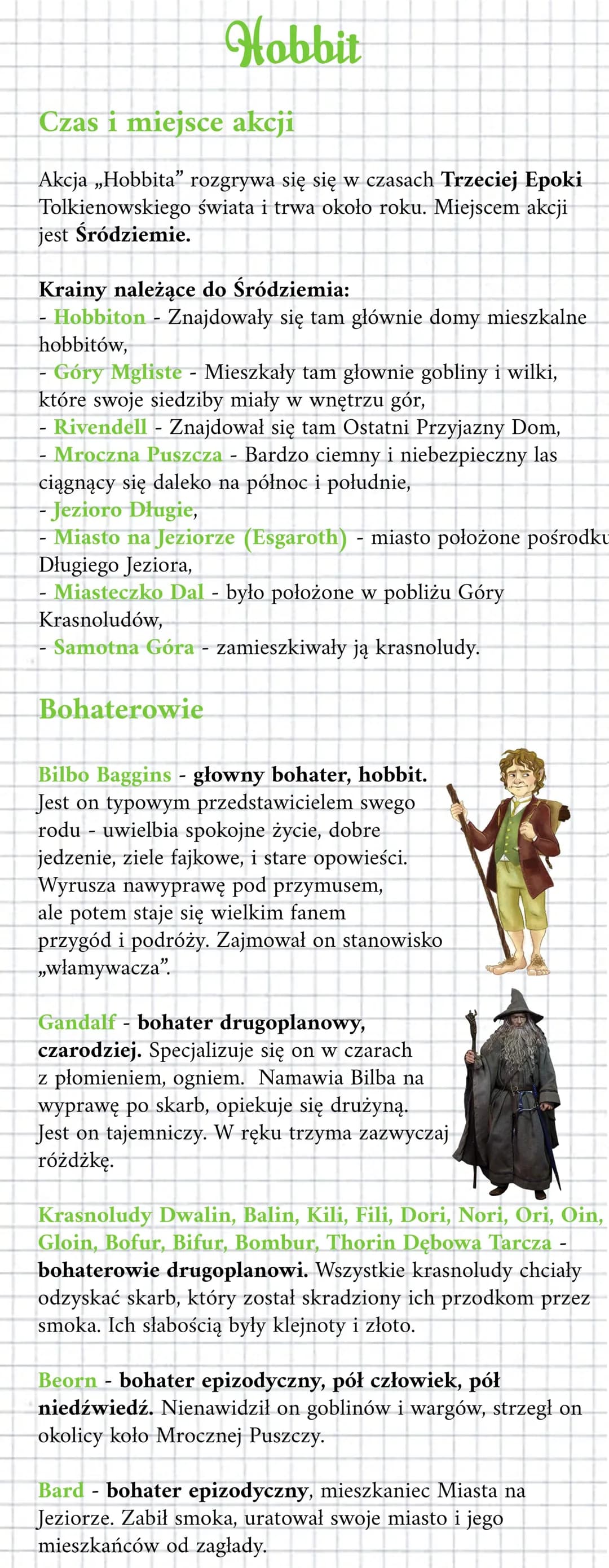 # Hobbit

## Czas i miejsce akcji

Akcja „Hobbita" rozgrywa się się w czasach Trzeciej Epoki
Tolkienowskiego świata i trwa około roku. Miejs