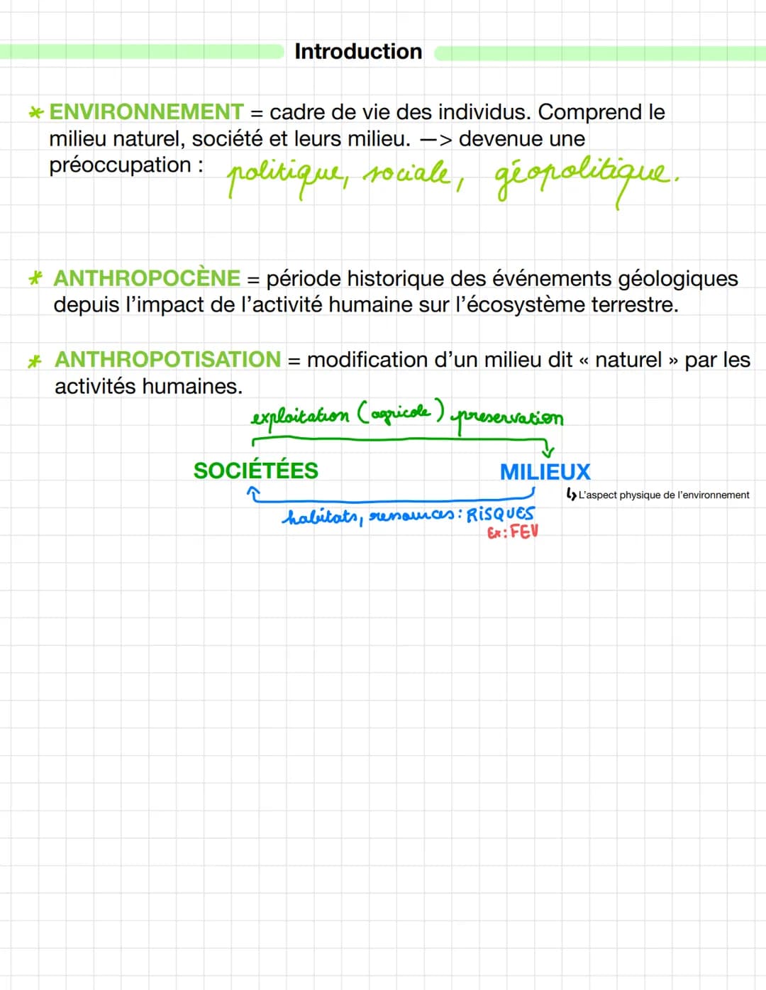 theme 5

l'environnement,
entre exploitation
et protection. Introduction

* ENVIRONNEMENT = cadre de vie des individus. Comprend le
milieu n