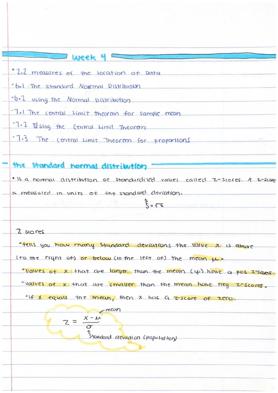 # week 4

* 2.2 measures of the location of Data
* 6.1 The standard Normal Distribution.
* 6.2 using the Normal Distribution.
* 7o1 The cent