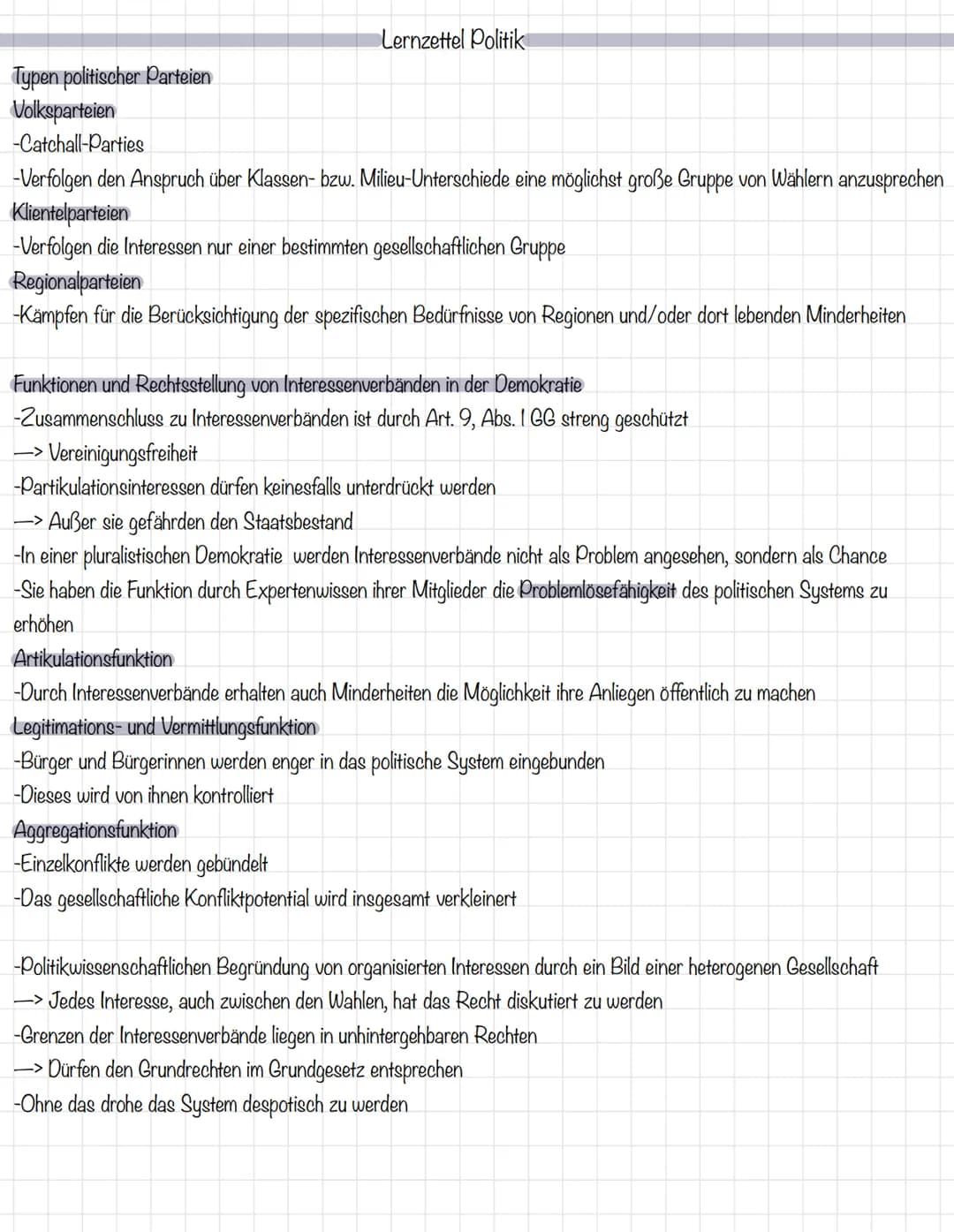 Lernzettel Poltik

Funktionen politischer Partizipation
Artikulation
-Bürger sollten die Möglichkeit erhalten ihre Meinung öffentlich zu äuß