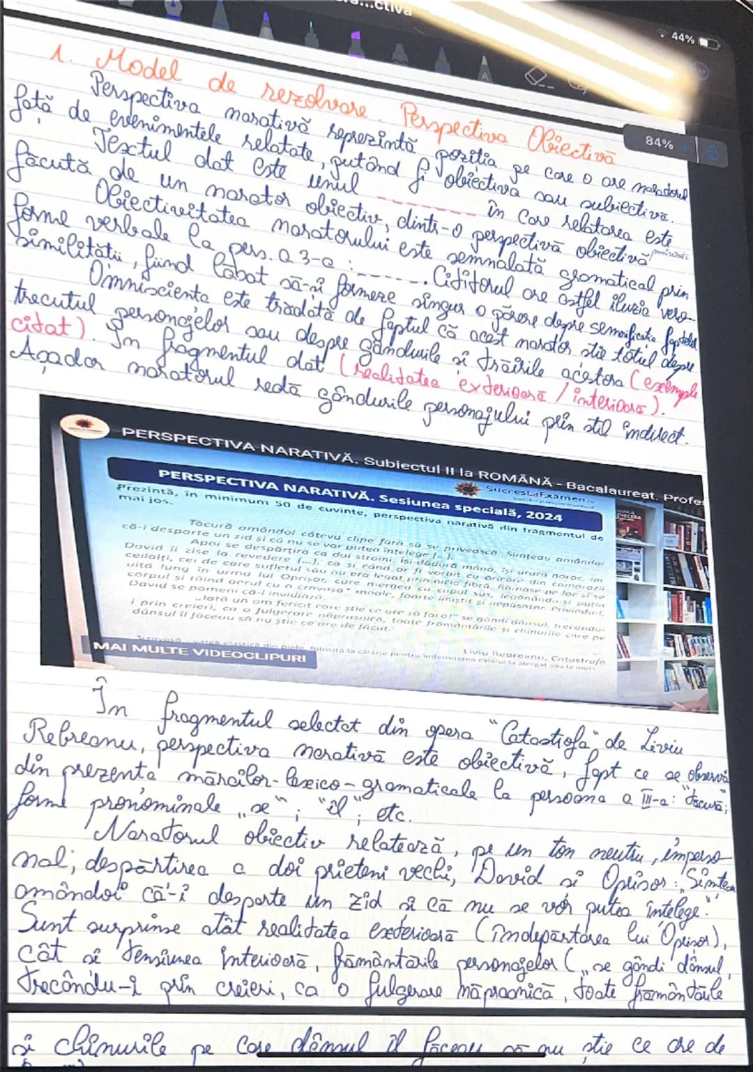 12:23 PM Thu 13 Feb
<
44%
Perspectiva narativă
→ punctul de vedere din care se relatieră continutul
operel marative si la persoona la care s