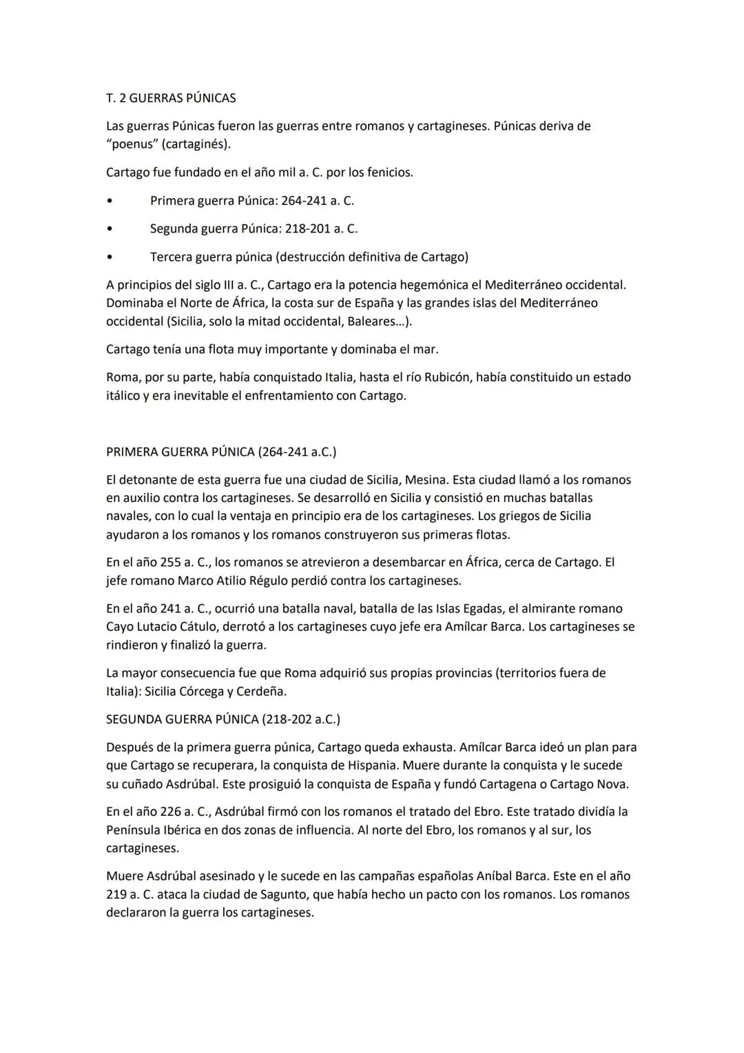 # T. 2 GUERRAS PÚNICAS

Las guerras Púnicas fueron las guerras entre romanos y cartagineses. Púnicas deriva de
"poenus" (cartaginés).

Carta