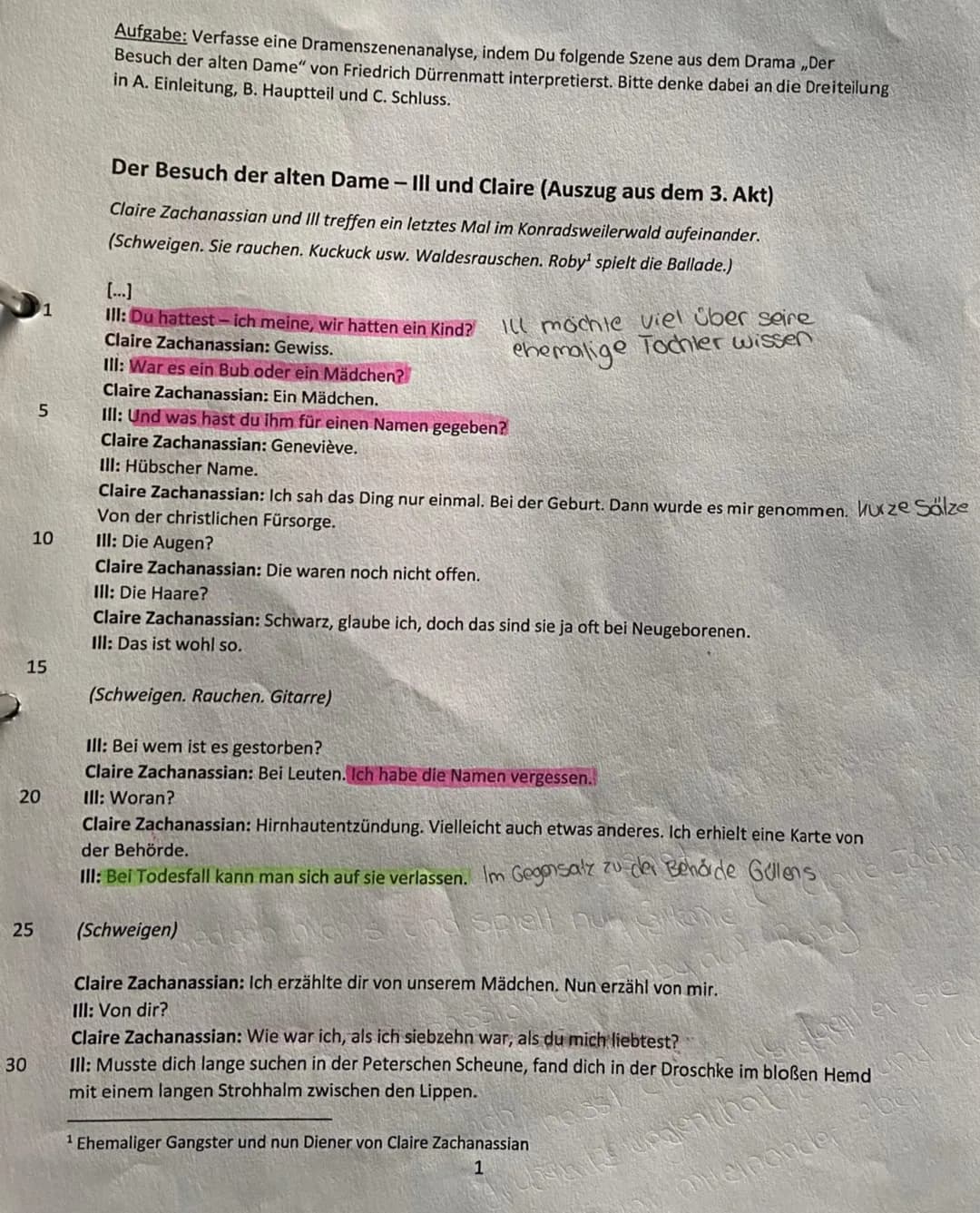 # Aufgabe: Verfasse eine Dramenszenenanalyse, indem Du folgende Szene aus dem Drama „Der
Besuch der alten Dame" von Friedrich Dürrenmatt int
