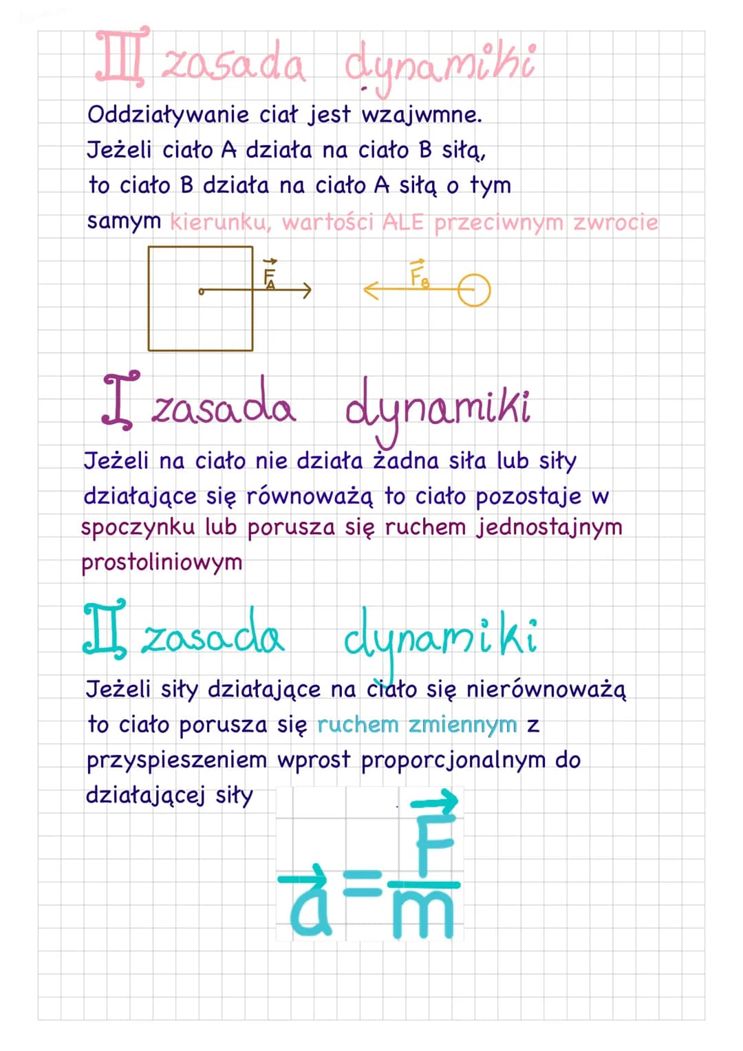 ### III zasada dynamiki

Oddziaływanie ciał jest wzajwmne.
Jeżeli ciało A działa na ciało B siłą,
to ciało B działa na ciało A siłą o tym
sa