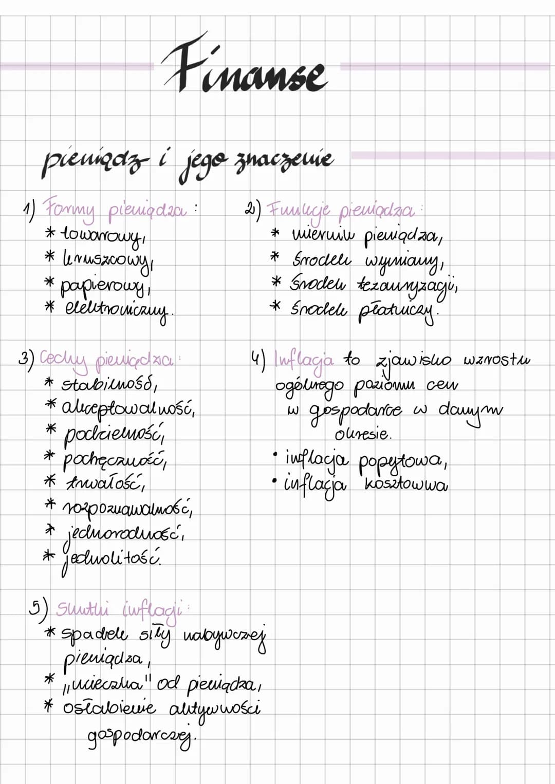 # Finanse

pieniądz i jego znaczеше

1) Formy pieniądza :
* towarowy,
* leruszxowy,
* papierowy,
* elelitroviczny.

3) Cechy pieniądza :
* s