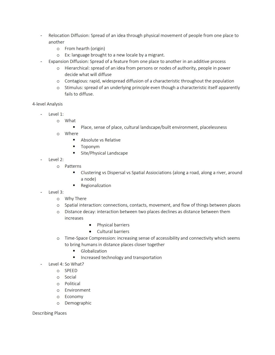 AP HUG notes

Unit 1

Vocab

- absolute/relative location: coordinates of a place (latitude/longitude)
- accessibility: the ability to reach