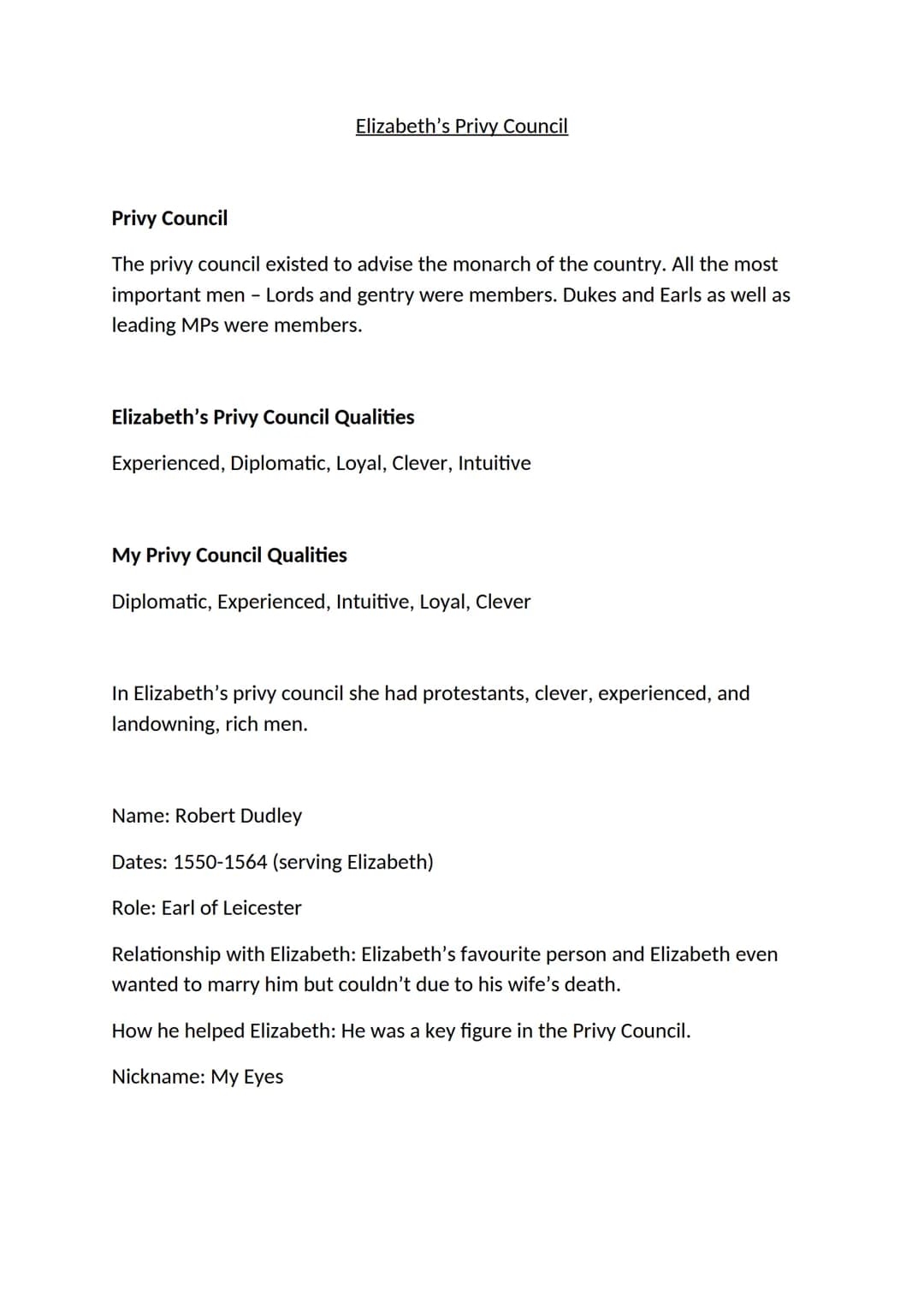 # Elizabeth's Privy Council

Privy Council

The privy council existed to advise the monarch of the country. All the most
important men - Lor