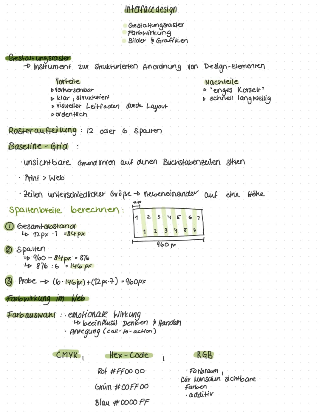 GMT '22 # Interface design
*   Gestaltungsraster
*   Farbwirkung
*   Bilder Grafiken

# Gestalt ungsraster
→ Instrument zur Strukturierten A