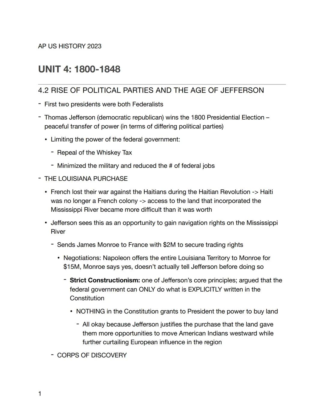 AP US HISTORY 2023

UNIT 4: 1800-1848

4.2 RISE OF POLITICAL PARTIES AND THE AGE OF JEFFERSON

- First two presidents were both Federalists
