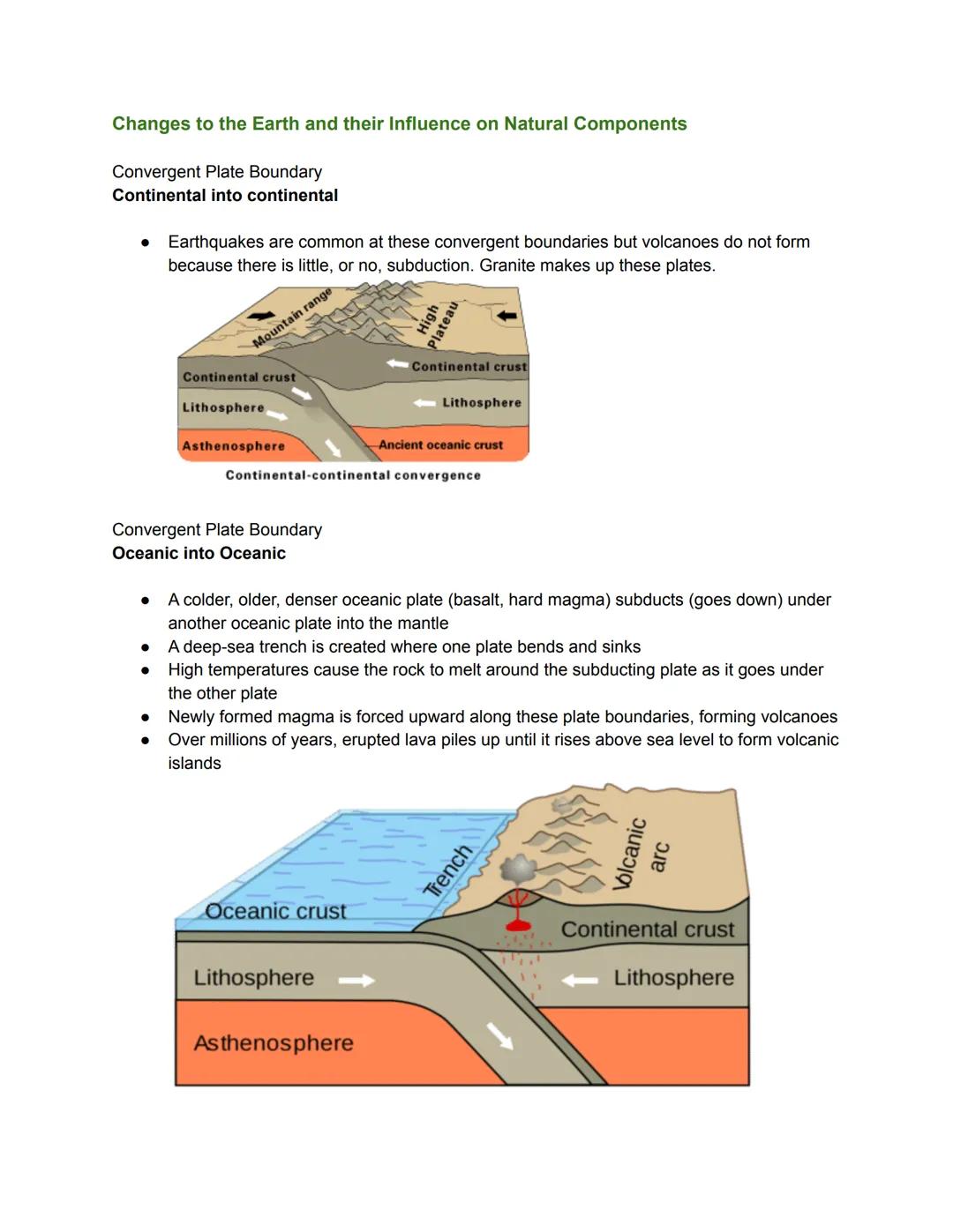 Changes to the Earth and their Influence on Natural Components

Convergent Plate Boundary
Continental into continental

• Earthquakes are co