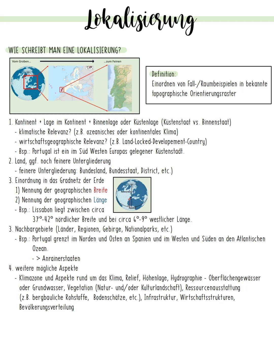 # Lokalisierung

WIE SCHREIBT MAN EINE LOKALISIERUNG?

Vom Groben..... ...zum Feinen

Definition:
Einordnen von Fall-/Raumbeispielen in beka