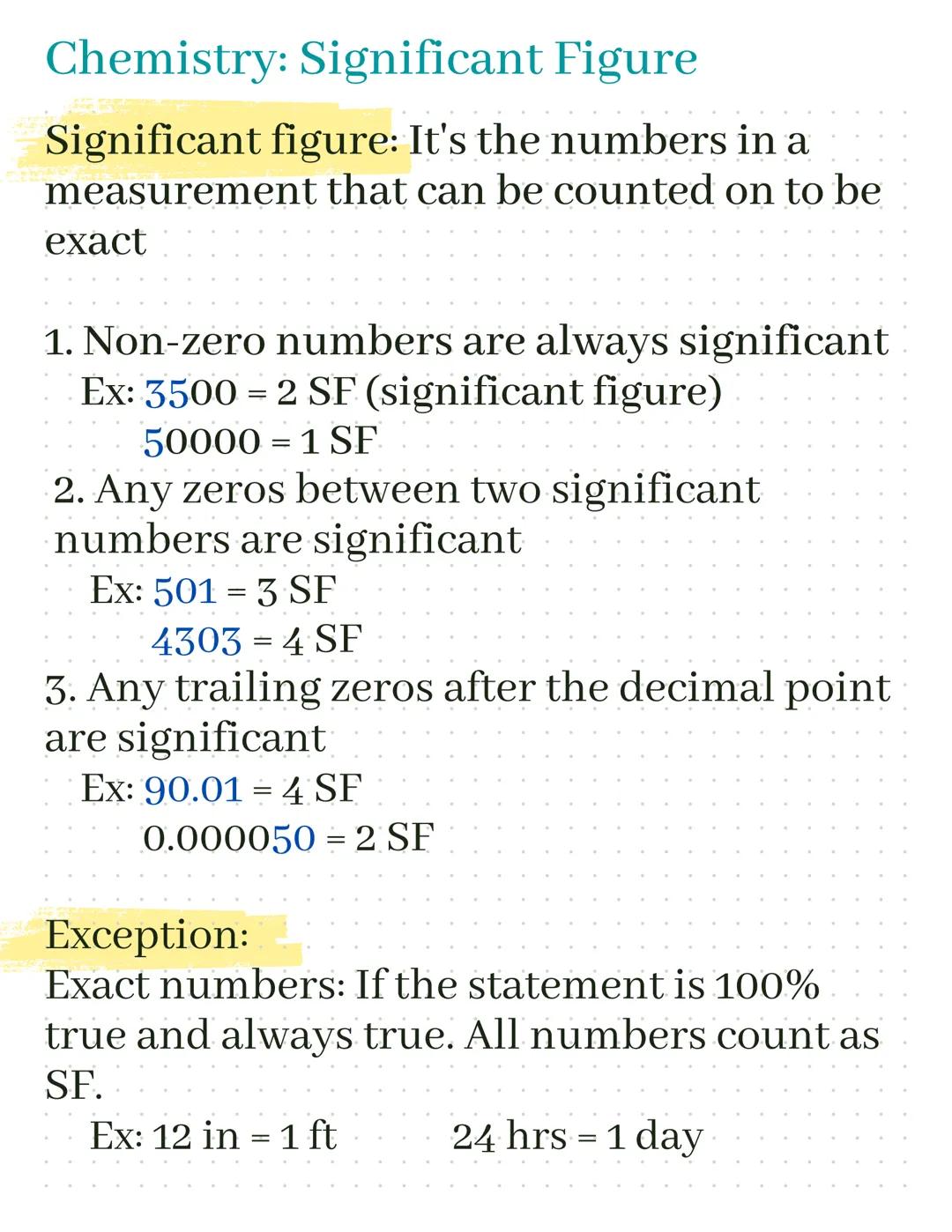 # Chemistry: Significant Figure

Significant figure: It's the numbers in a
measurement that can be counted on to be
exact

1. Non-zero numbe