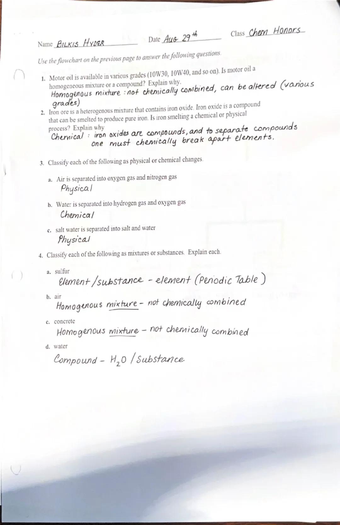 C
Bee H
Interpreting Graphics - Classification of Matter

MATTER

8/30

Pure
Substance (1 unique material)
definite composition

Mixture (2 