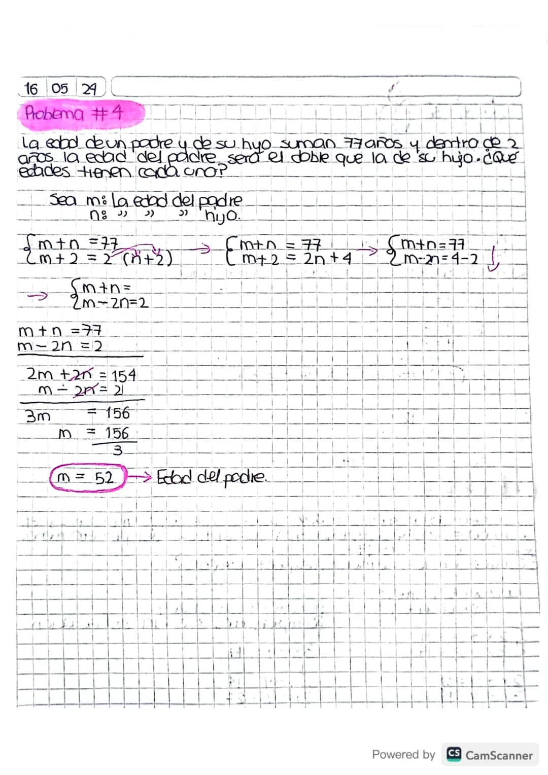 Problemas que se resuelven con sistemas 2x2

24
=-1

Problema #1
Determina dos números aya suma sea 80 y su diferencia sea 10.

Sx+4=80
CX-4