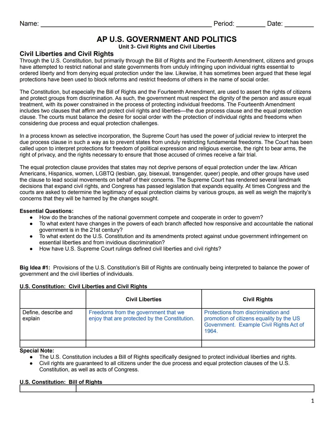 Name: ________________________________________________ Period: ________________ Date: ________________

# AP U.S. GOVERNMENT AND POLITICS
##