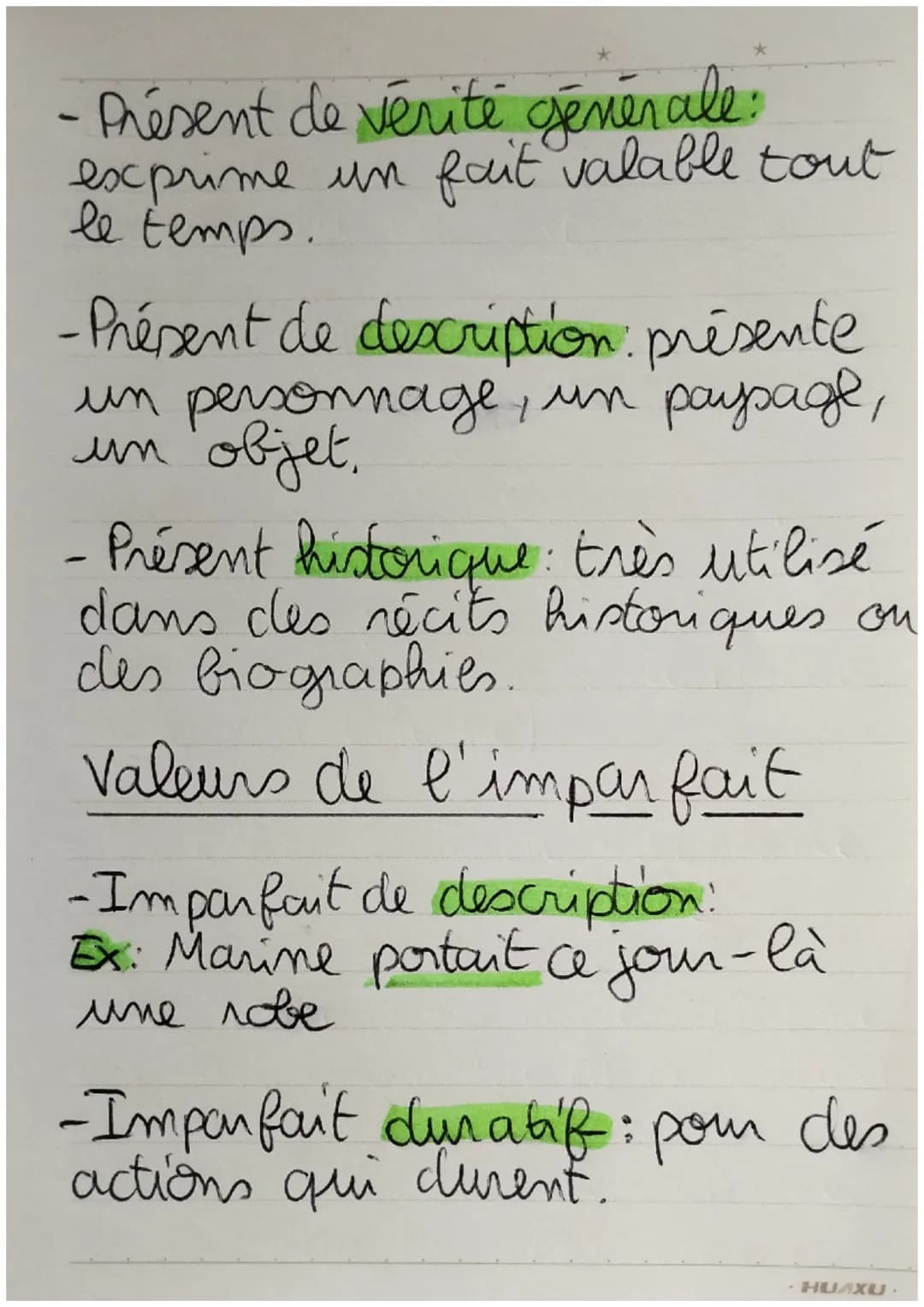 - ⇒ Valeurs des temps

Valeurs du présent

- Présent de narration: rend
e'action plus vivante clans un
récit au passé

- Présent d'énonciati