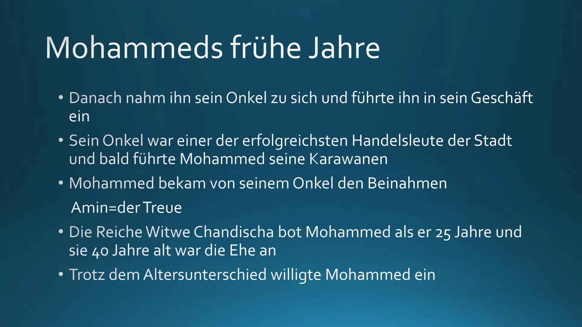 DER PROPHET
MOHAMMED # Mohammeds Geburt

Mohammed wurde ca. um 570. n. Chr. in
Mekka Geboren, seine Familie gehörte
zum Stamm der Kuraisch, 