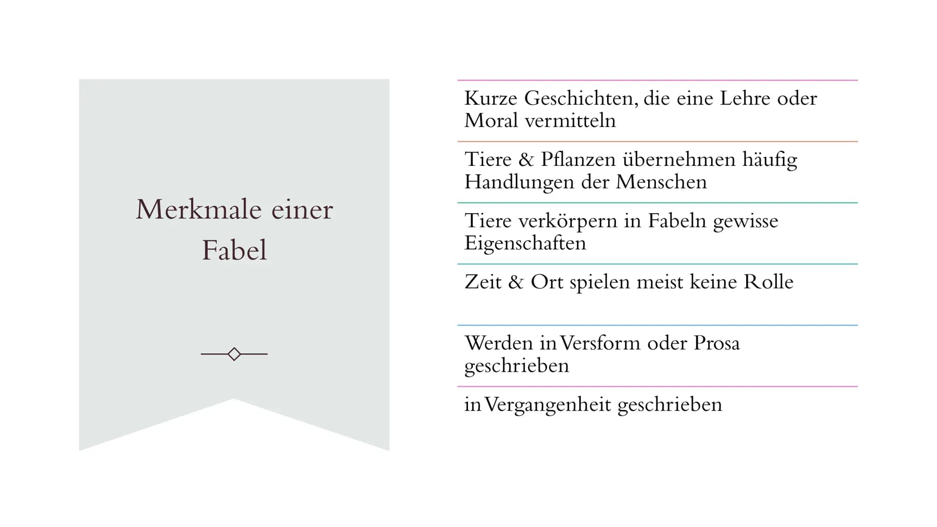 FABELN

 Was sind Fabeln?

Kurze Geschichten

Tiere oder Pflanzen übernehmen die
Handlungen von Menschen

Lehre & Moral

Fabel = Geschichte 