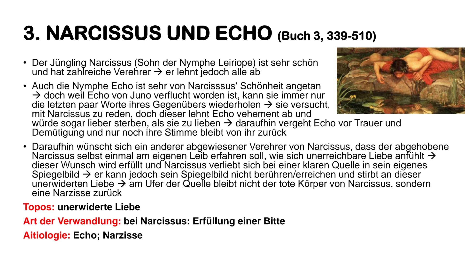 # Überblick zu ein paar

ausgewählten

Metamorphosen (von Ovid) # DEFINITION WICHTIGER BEGRIFFE

*   Aitiologie
= eine Erzählung, die den Ur