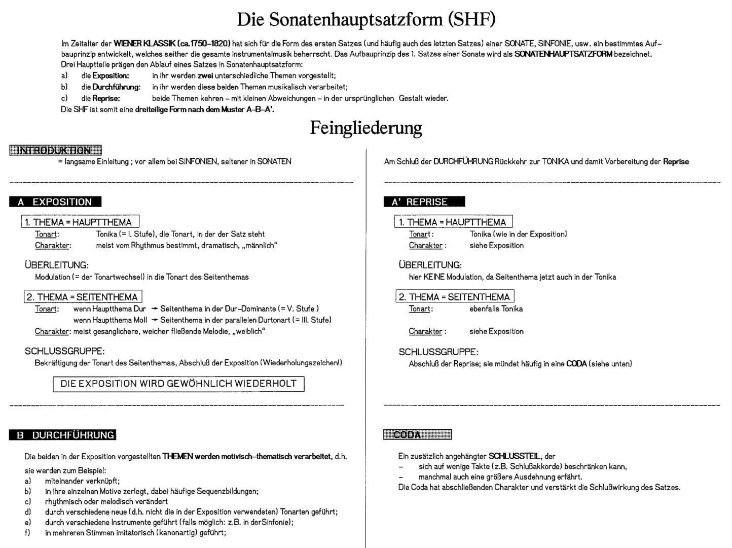 # Die Sonatenhauptsatzform (SHF)

Im Zeitalter der WIENER KLASSIK (ca. 1750-1820) hat sich für die Form des ersten Satzes (und häufig auch d