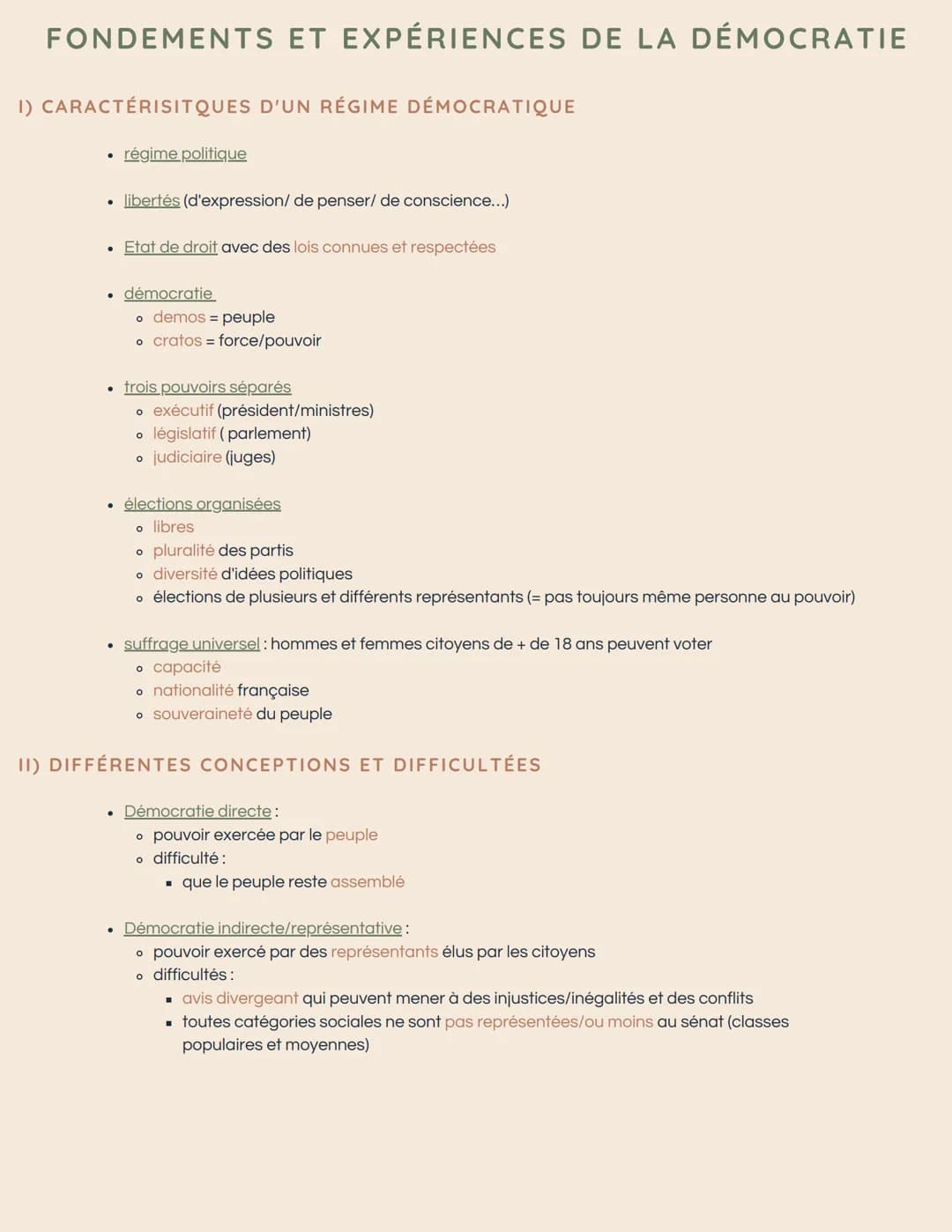 # FONDEMENTS ET EXPÉRIENCES DE LA DÉMOCRATIE

1) CARACTÉRISITQUES D'UN RÉGIME DÉMOCRATIQUE

- régime politique

- libertés (d'expression/ de