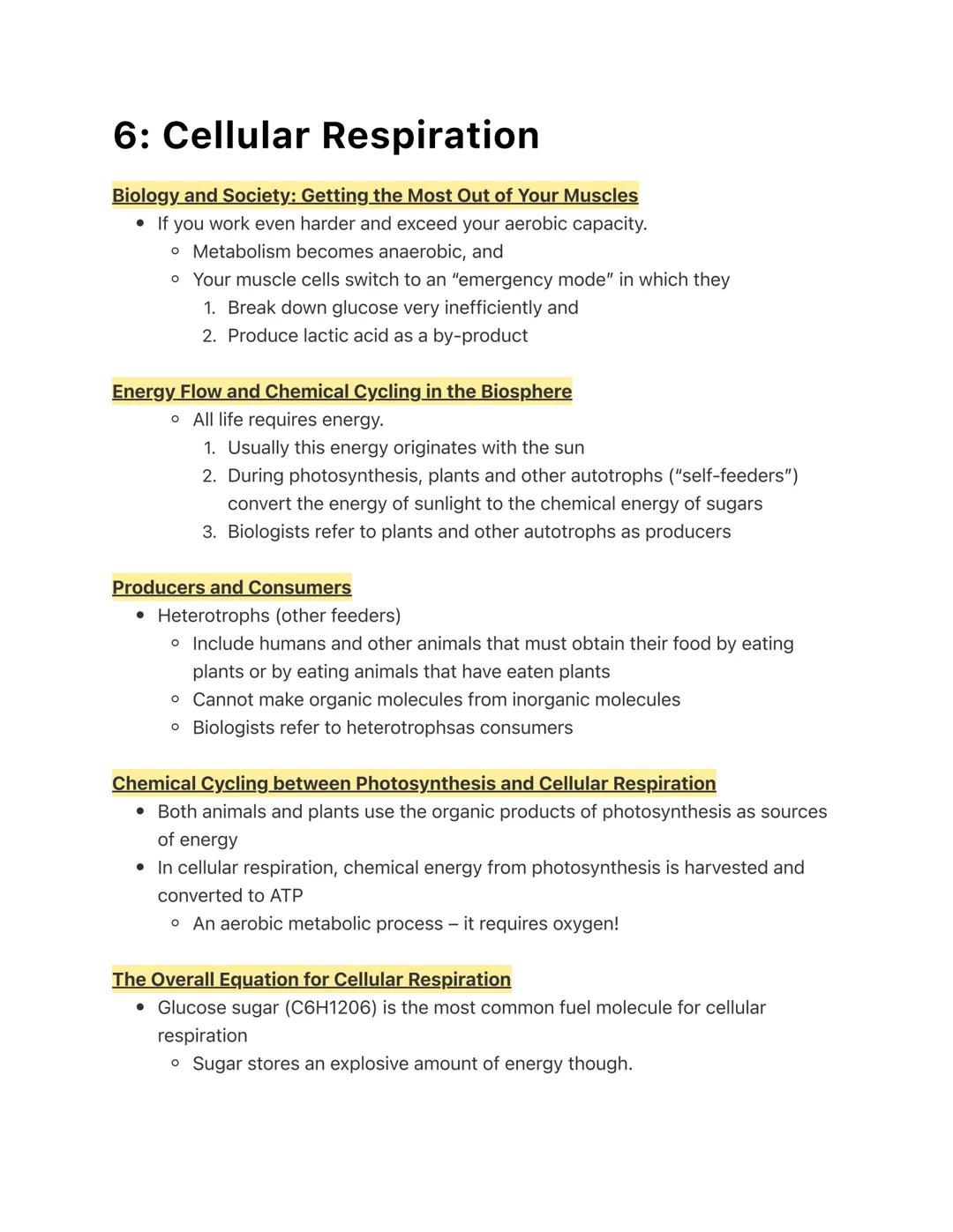 # 6: Cellular Respiration

Biology and Society: Getting the Most Out of Your Muscles
*   If you work even harder and exceed your aerobic cap