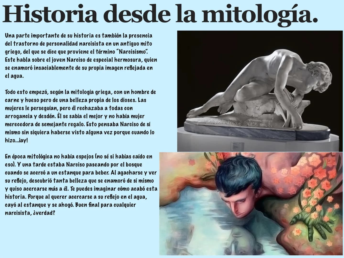 # TRASTORNO

DE

PERSONALIDAD

NARCISISTA. # Descubrimiento del
trastorno.

En el dominio de la psicología, el término narcisismo, según
afi