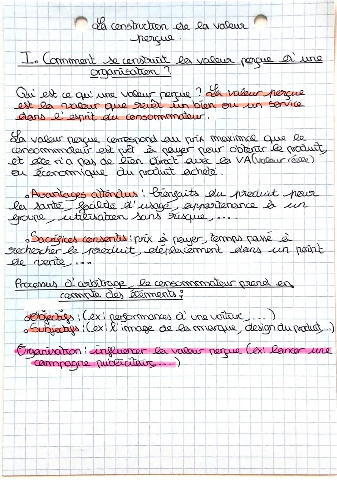 # da construction de la valeur
perçue

I. Comment se construit la valeur perque el' une
organisation?

Qu'est ce qu'une valeur perque ? La v