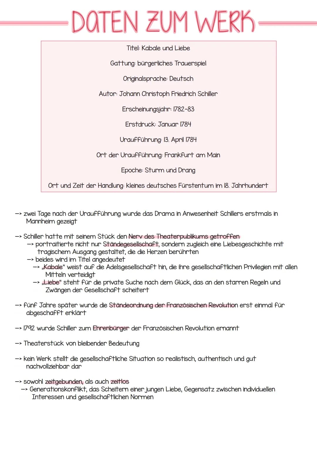 # friedrich schiller

-kabale und liebe- # DATEN ZUM WERK

Titel: Kabale und Liebe

Gattung: bürgerliches Trauerspiel

Originalsprache: Deut