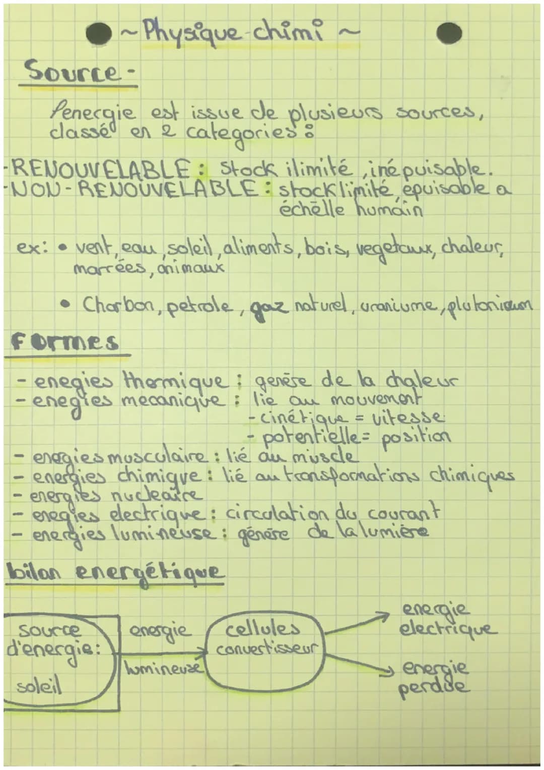 •~Physique-chimi ~

Source-

fenergie est issue de plusieurs sources,
classé en 2 categories:

RENOUVELABLE: Stock ilimité, inépuisable.
NON