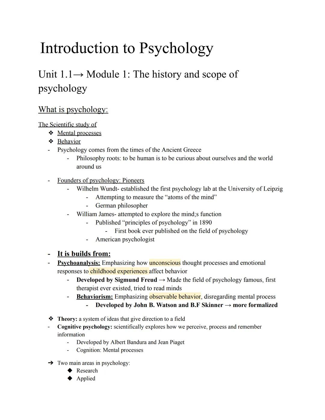 # Introduction to Psychology

Unit 1.1→ Module 1: The history and scope of
psychology

What is psychology:

The Scientific study of
*   Ment