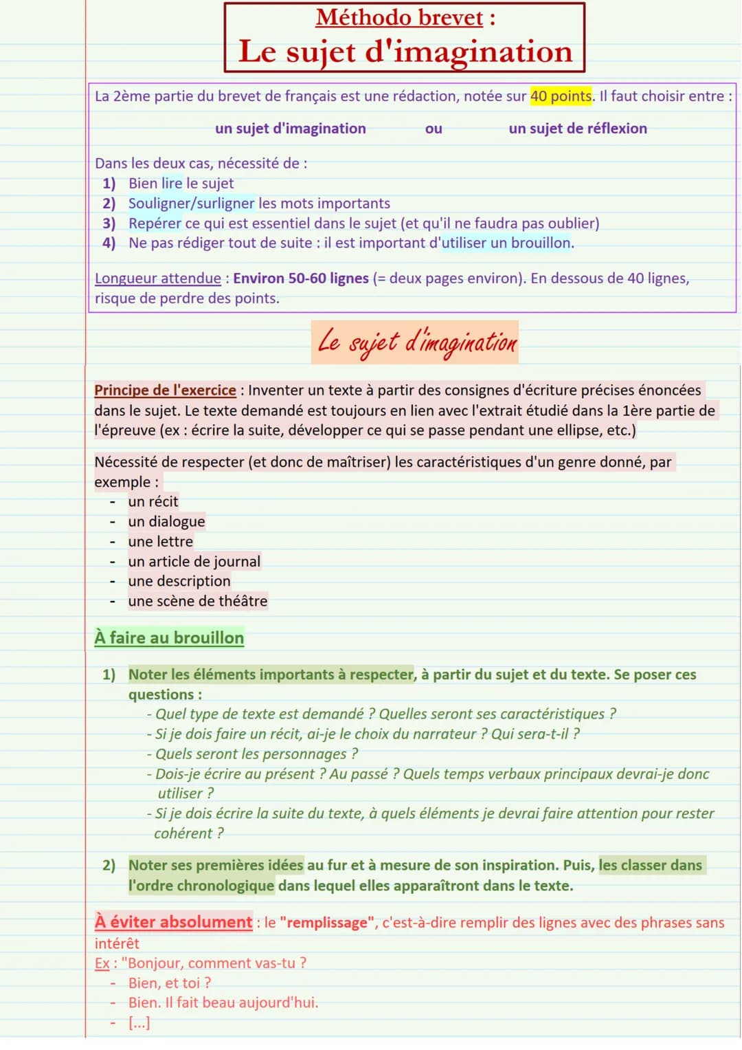 # Méthodo brevet :
Le sujet d'imagination

La 2ème partie du brevet de français est une rédaction, notée sur 40 points. Il faut choisir entr