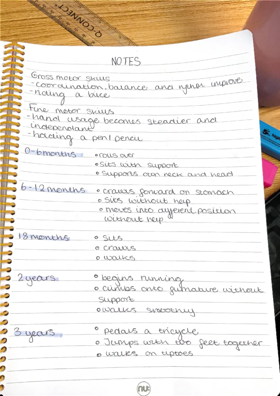 NOTES

Gross motor Skius
-Coordination, balance and nythor improve
-naing a buce

Fine motor skius
-hand usage becomes steadier and
-hading 