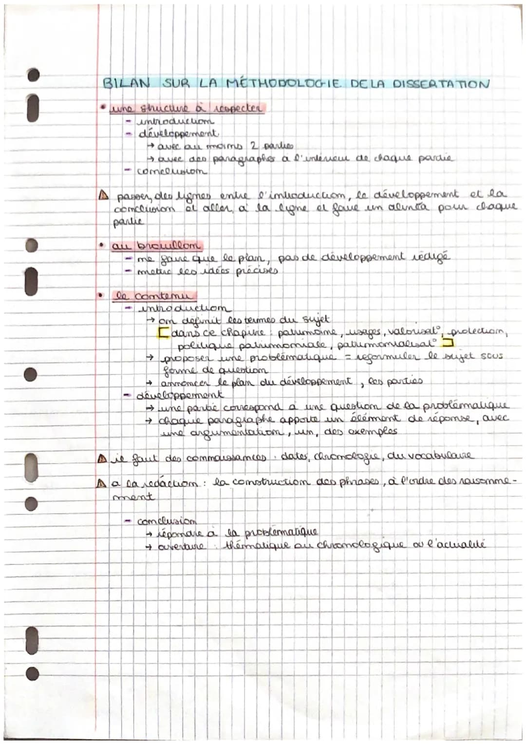 i
BILAN SUR LA MÉTHODOLOGIE DE LA DISSERTATION
* une shuchure à scopecten
 - introduction
 - développement
  → avec au moins 2 partic
  → av