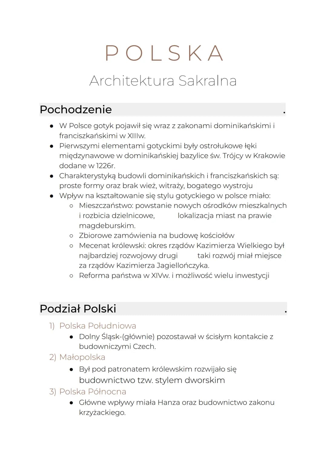 # POLSKA

Architektura Sakralna

Pochodzenie

• W Polsce gotyk pojawił się wraz z zakonami dominikańskimi i
franciszkańskimi w XIIIw.

• Pie
