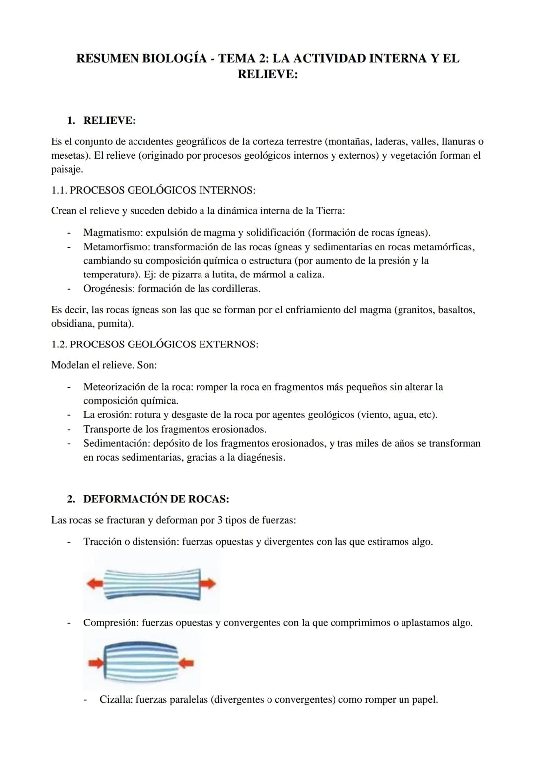 # RESUMEN BIOLOGÍA - TEMA 2: LA ACTIVIDAD INTERNA Y EL
RELIEVE:

1. RELIEVE:

Es el conjunto de accidentes geográficos de la corteza terrest