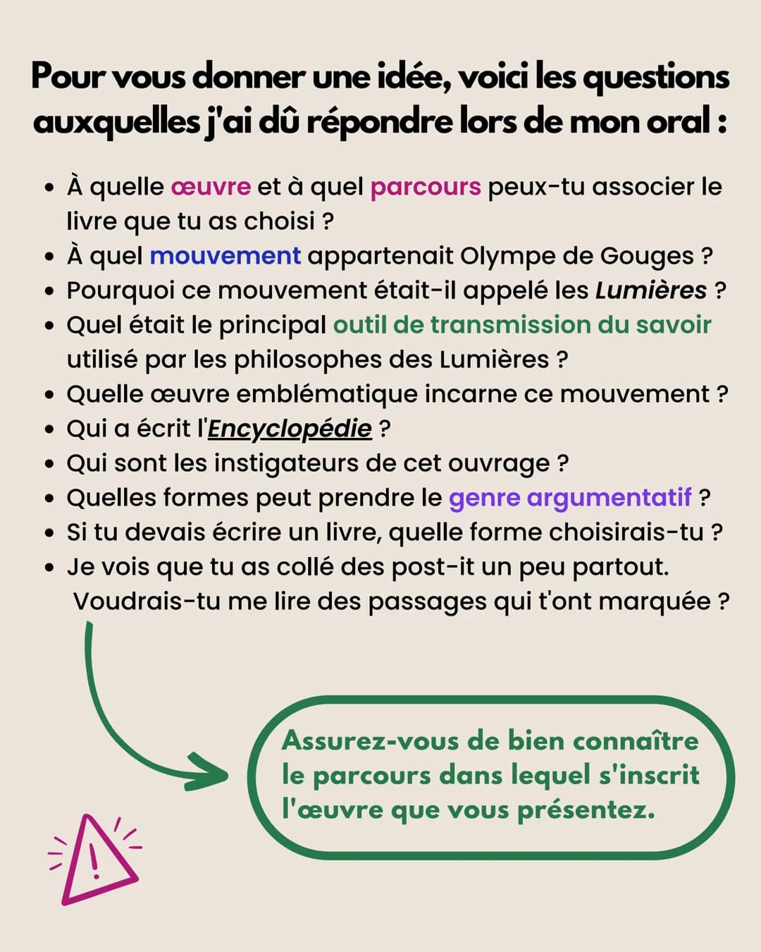 # RÉUSSIR

l'oral du bac

# DE FRANÇAIS # L'EXPOSÉ

Faites des fiches récapitulatives :

- Présentez brièvement l'auteur(e),
le contexte, l'