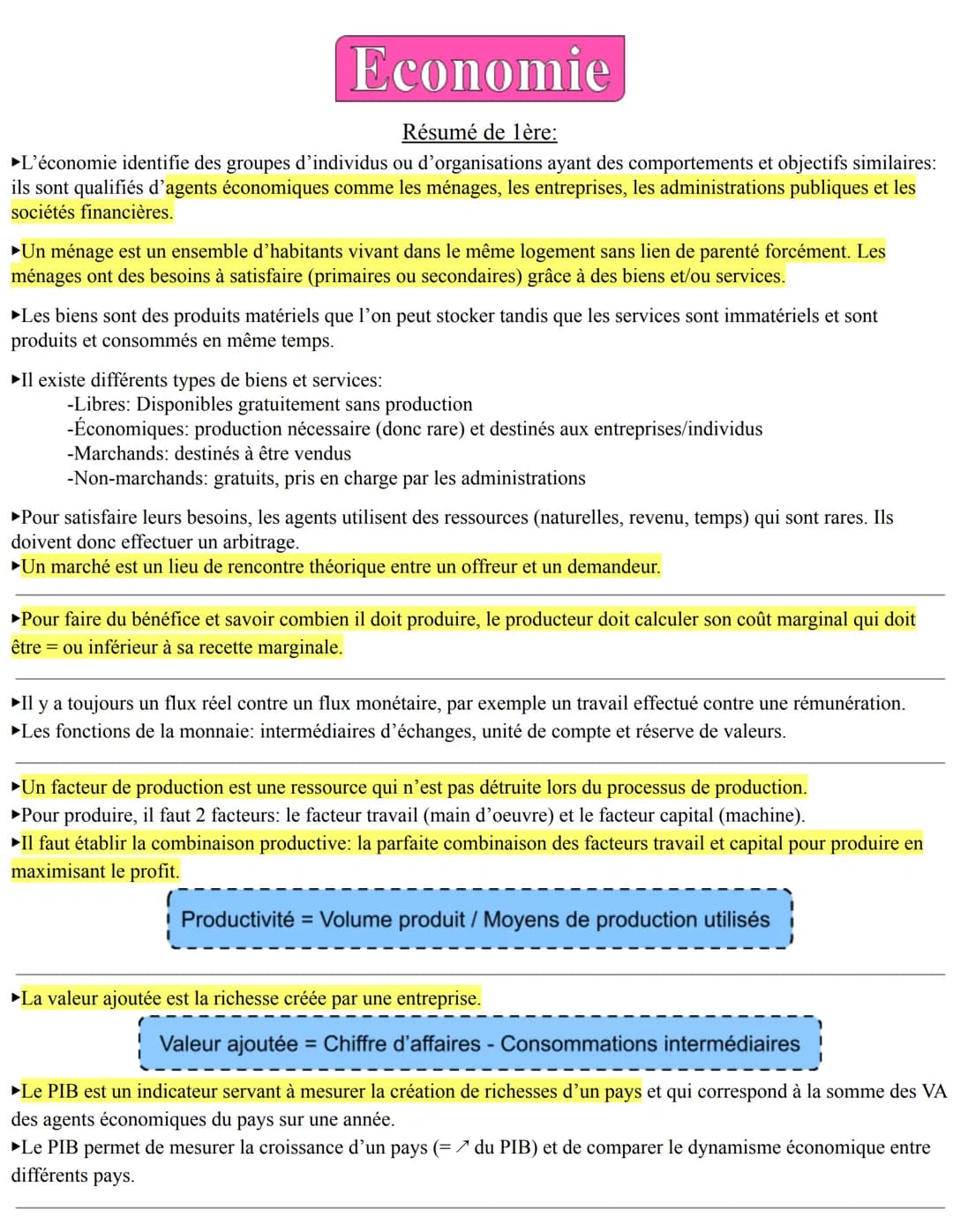 # Economie

Résumé de 1ère:

►L'économie identifie des groupes d'individus ou d'organisations ayant des comportements et objectifs similaire