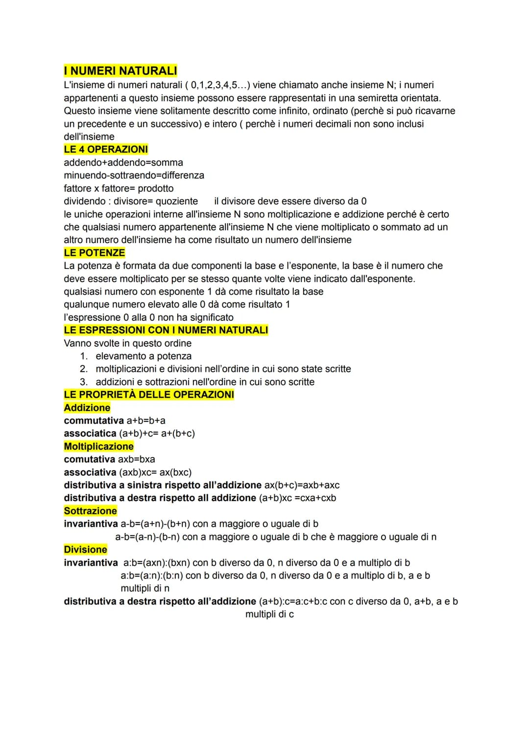 # I NUMERI NATURALI
L'insieme di numeri naturali (0,1,2,3,4,5...) viene chiamato anche insieme N; i numeri
appartenenti a questo insieme pos